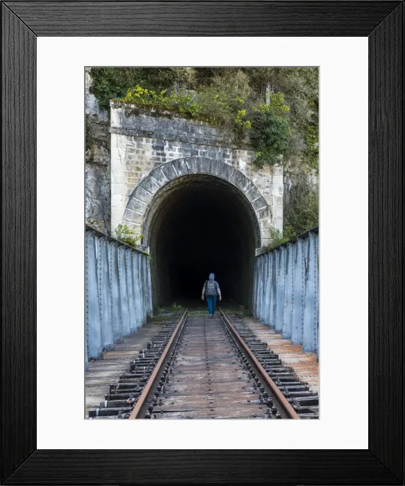 Framed Print : France, Lot River. Railroad Tracks on bridge over the Lot River