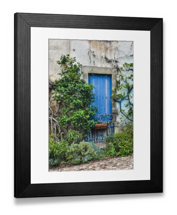Framed Print : France, Najac. Blue shuttered window Framed Print : France, Najac. Blue shuttered window
