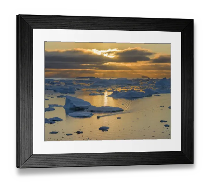 Framed Print : Boat at Ilulissat Icefjord, a UNESCO World Heritage Site, also called kangia or Ilulissat