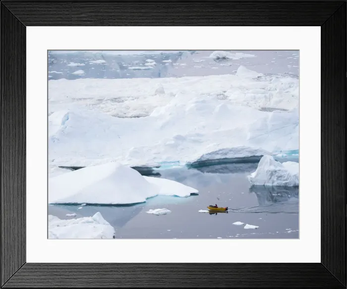 Framed Print : Boat at Ilulissat Icefjord, a UNESCO World Heritage Site, also called kangia or Ilulissat
