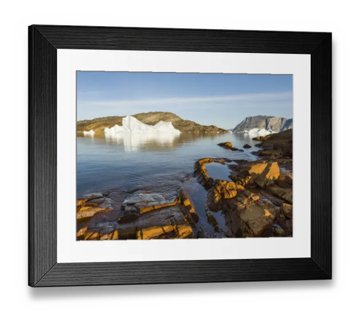 Framed Print : Landscape with icebergs in the Uummannaq fjord system, northwest Greenland, Denmark Framed Print : Landscape with icebergs in the Uummannaq fjord system, northwest Greenland, Denmark