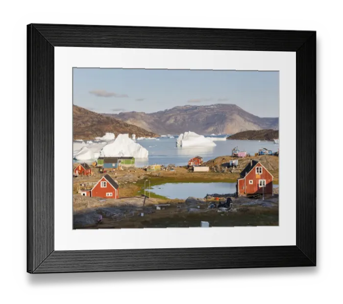 Framed Print : Ikerasak, a small traditional fishing village on Ikerasak Island in the Uummannaq fjord system