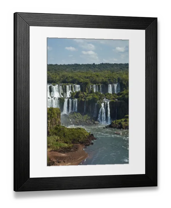 Framed Print : Iguazu Falls on Argentina side and tourist boat on Iguazu River, Brazil and Argentina