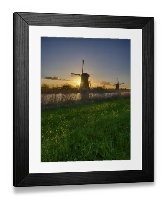 Framed Print : Windmill along the canal at sunset Framed Print : Windmill along the canal at sunset