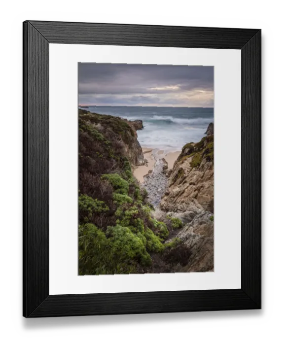 Framed Print : Stream flowing through a canyon into the Pacific Ocean, California Framed Print : Stream flowing through a canyon into the Pacific Ocean, California