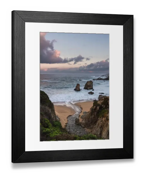 Framed Print : Stream flowing into the Pacific Ocean at Soberanes Point with the coastline in view Framed Print : Stream flowing into the Pacific Ocean at Soberanes Point with the coastline in view