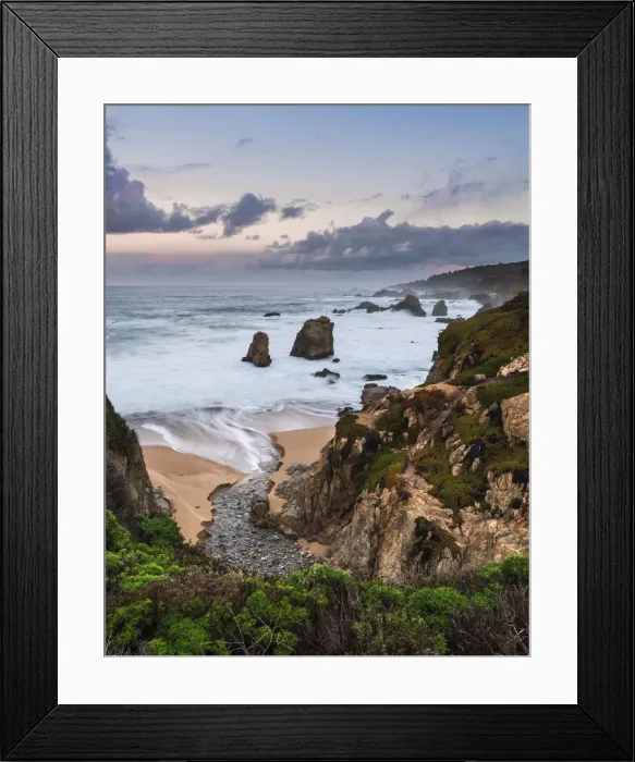 Framed Print : Stream flowing into the Pacific Ocean at Soberanes Point with the coastline in view Framed Print : Stream flowing into the Pacific Ocean at Soberanes Point with the coastline in view