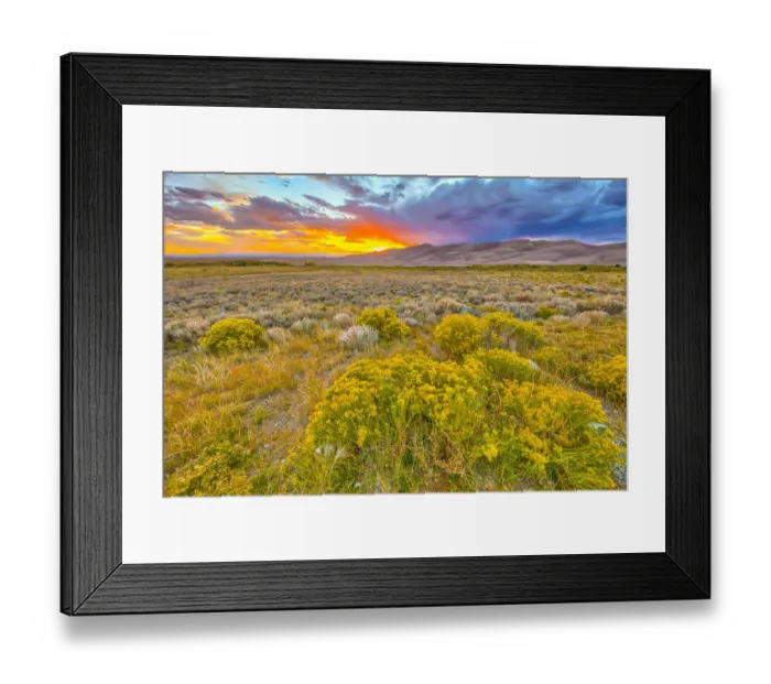 Framed Print : USA, Colorado, Great Sand Dunes National Park and Preserve. Sunset over dunes. Credit as
