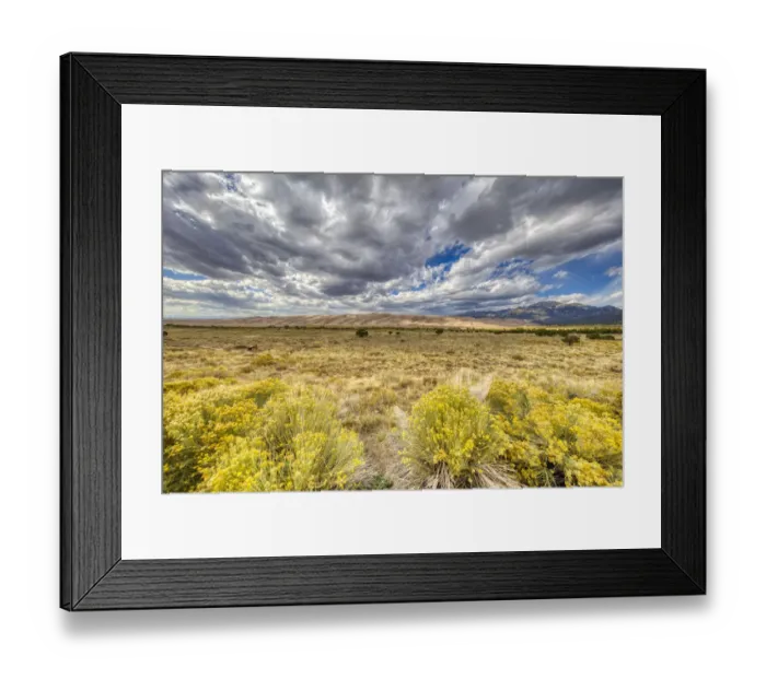 Framed Print : USA, Colorado, Great Sand Dunes National Park and Preserve. Grassy plain landscape Framed Print : USA, Colorado, Great Sand Dunes National Park and Preserve. Grassy plain landscape