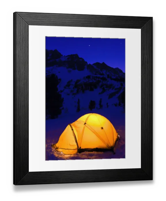 Framed Print : Yellow dome tent at night in winter, John Muir Wilderness, Sierra Nevada Mountains Framed Print : Yellow dome tent at night in winter, John Muir Wilderness, Sierra Nevada Mountains