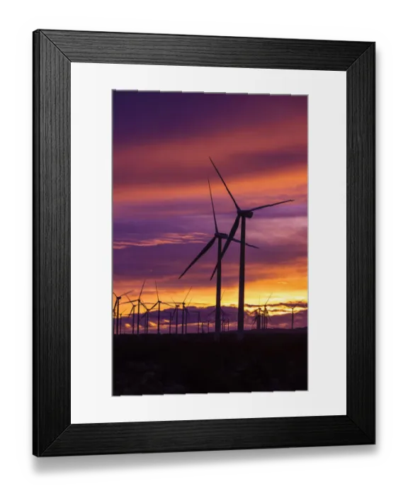 Framed Print : Silhouetted wind turbines at sunset, Mojave, California, USA Framed Print : Silhouetted wind turbines at sunset, Mojave, California, USA
