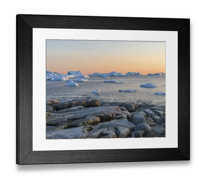 Framed Print : Coastal landscape with Icebergs. Inuit village Oqaatsut (once called Rodebay) located in Disko Bay Framed Print : Coastal landscape with Icebergs. Inuit village Oqaatsut (once called Rodebay) located in Disko Bay