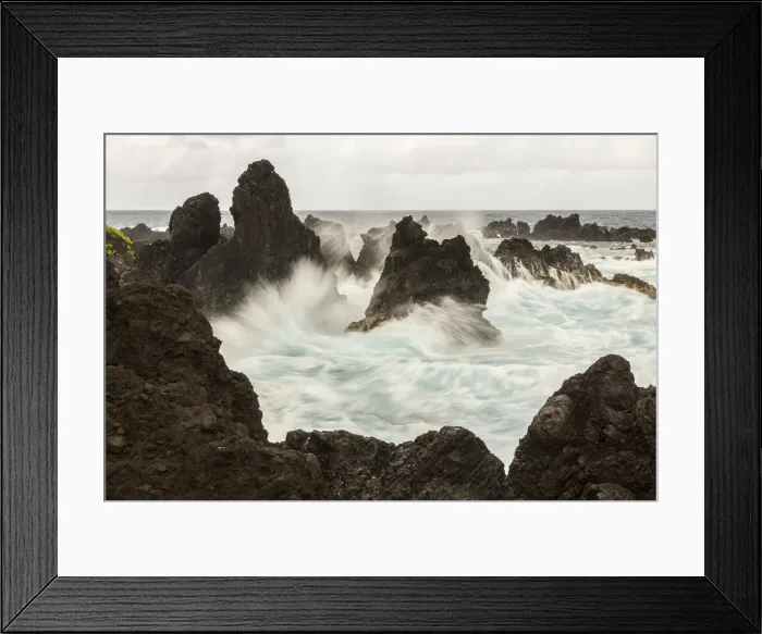 Framed Print : USA, Hawaii, Laupahoehoe Beach Point State Park. Crashing waves on shore rocks. Credit as Framed Print : USA, Hawaii, Laupahoehoe Beach Point State Park. Crashing waves on shore rocks. Credit as