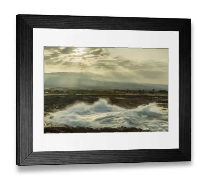 Framed Print : USA, Hawaii, Wawaloli Beach Park. The Well and God rays through clouds. Credit as Framed Print : USA, Hawaii, Wawaloli Beach Park. The Well and God rays through clouds. Credit as
