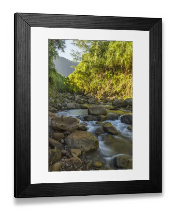 Framed Print : USA, Hawaii, Kauai. Coast stream cascade Framed Print : USA, Hawaii, Kauai. Coast stream cascade