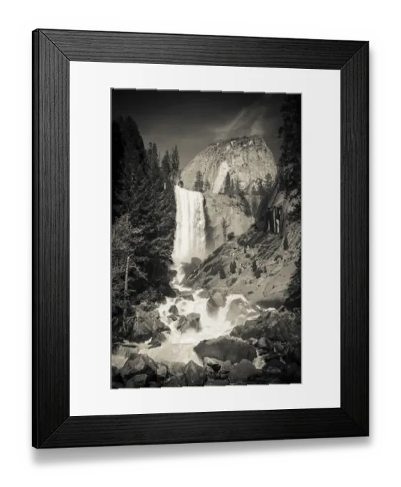 Framed Print : Vernal Falls and hikers on the Mist Trail, Yosemite National Park, California, USA