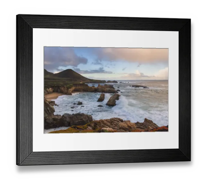 Framed Print : Crashing waves at sunrise along the coast of Big Sur, California