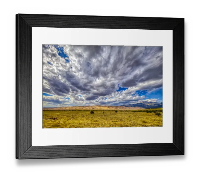 Framed Print : USA, Colorado, Great Sand Dunes National Park and Preserve. Landscape of plain and dunes Framed Print : USA, Colorado, Great Sand Dunes National Park and Preserve. Landscape of plain and dunes