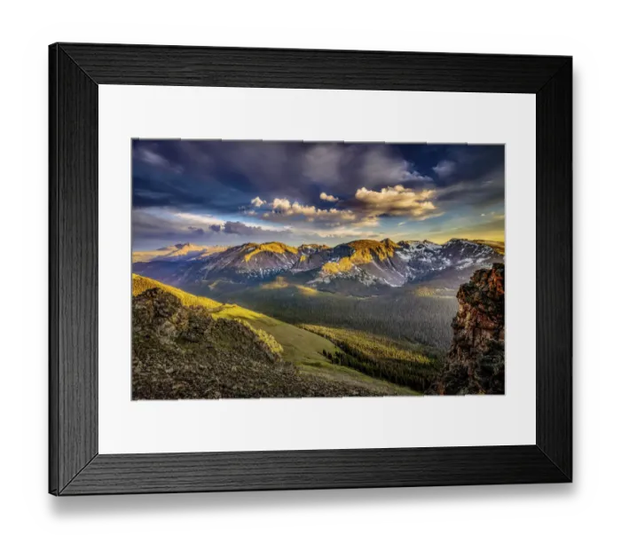 Framed Print : USA, Colorado, Rocky Mountain National Park. Mountain and valley landscape at sunset Framed Print : USA, Colorado, Rocky Mountain National Park. Mountain and valley landscape at sunset