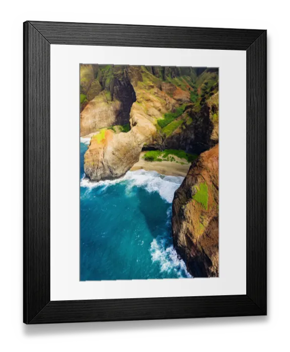 Framed Print : Honopu Arch and Honopu Beach on the Na Pali Coast, Coast Wilderness State Park, Kauai, Hawaii, USA