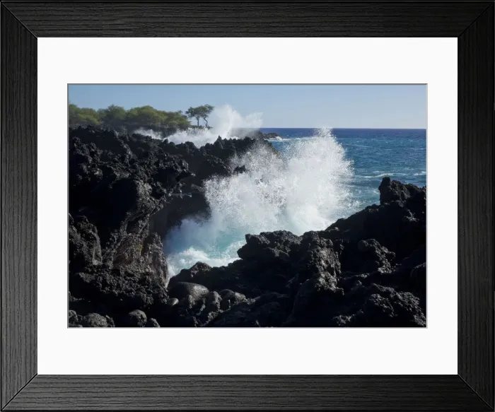 Framed Print : Huge waves crashing against lava rocks on coast of Big Island, Hawaii