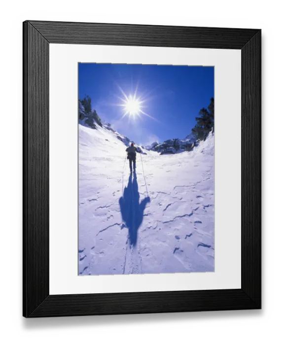 Framed Print : Backcountry skier crossing wind blown snow near Treasure Lakes, John Muir Wilderness Framed Print : Backcountry skier crossing wind blown snow near Treasure Lakes, John Muir Wilderness