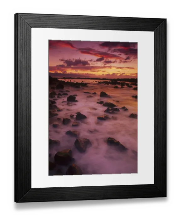 Framed Print : Rock Formations, storm surf near Pupukea Beach Park, North Shore, Oahu, Hawaii
