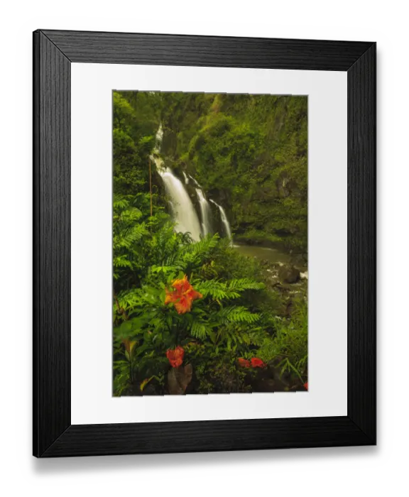 Framed Print : Waikani Falls, Hana Highway near Hana, East Maui, Hawaii, USA