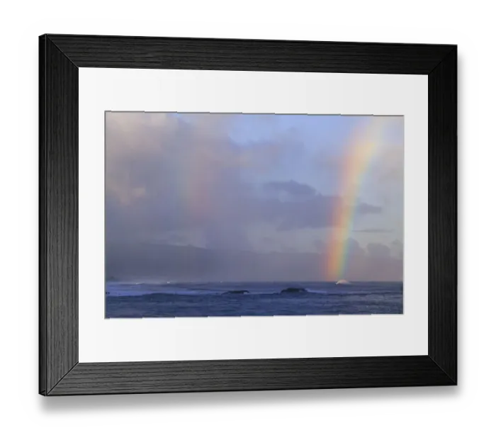 Framed Print : Vibrant rainbow offshore, Pacific storm waves, North Shore of Oahu, Hawaii Framed Print : Vibrant rainbow offshore, Pacific storm waves, North Shore of Oahu, Hawaii
