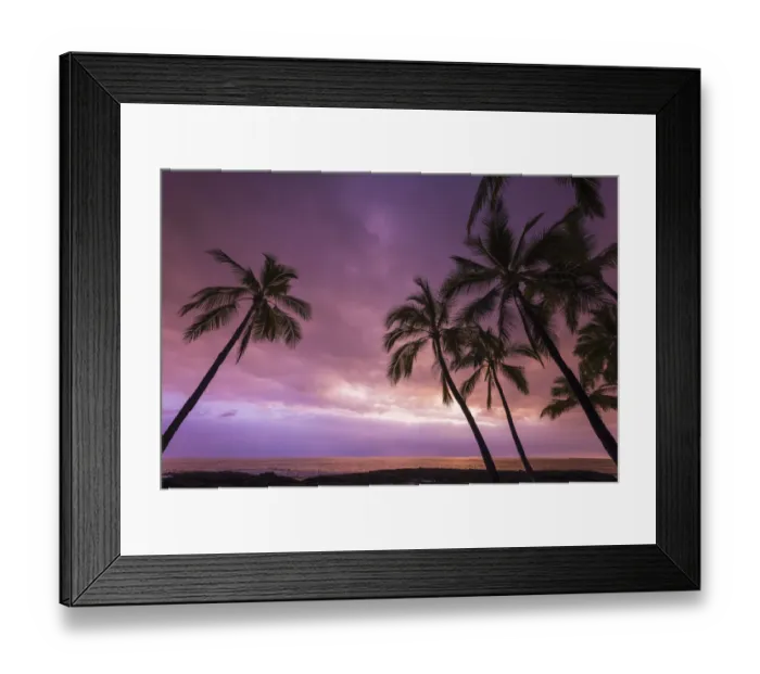 Framed Print : Sunset through palm trees at Pu uhonua o Honaunau National Historical Park (City of Refuge)
