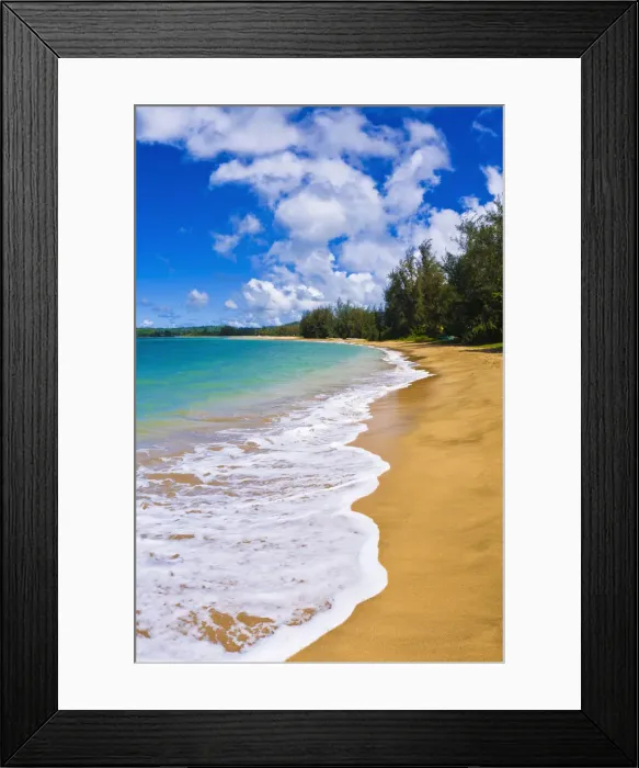 Framed Print : Empty beach and blue Pacific waters on Hanalei Bay, Island of Kauai, Hawaii, USA Framed Print : Empty beach and blue Pacific waters on Hanalei Bay, Island of Kauai, Hawaii, USA