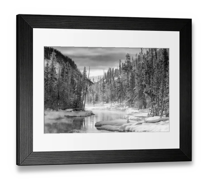 Framed Print : USA, Gibbon River, Yellowstone National Park. Steam rises from the Gibbon River in winter Framed Print : USA, Gibbon River, Yellowstone National Park. Steam rises from the Gibbon River in winter