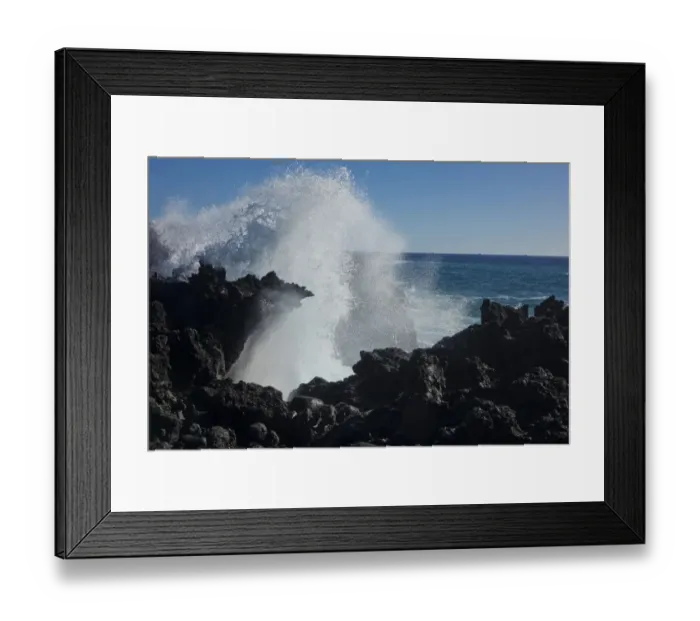 Framed Print : Huge waves crashing against lava rocks on coast of Big Island, Hawaii