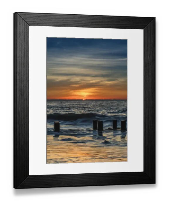 Framed Print : USA, New Jersey, Cape May National Seashore. Sunrise on winter shoreline. Credit as