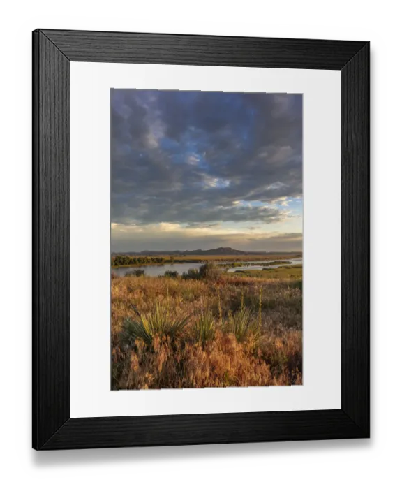 Framed Print : Sunrise clouds over the Yellowstone River at the confluence with the Powder River near Terry