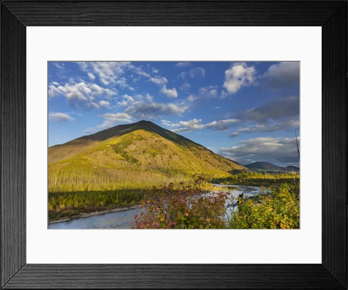 Framed Print : Huckleberry Mountain and The North Fork of the Flathead River in early autumn in