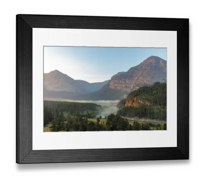 Framed Print : Fog at sunrise along Swift current Creek in Glacier National Park, Montana, USA Framed Print : Fog at sunrise along Swift current Creek in Glacier National Park, Montana, USA