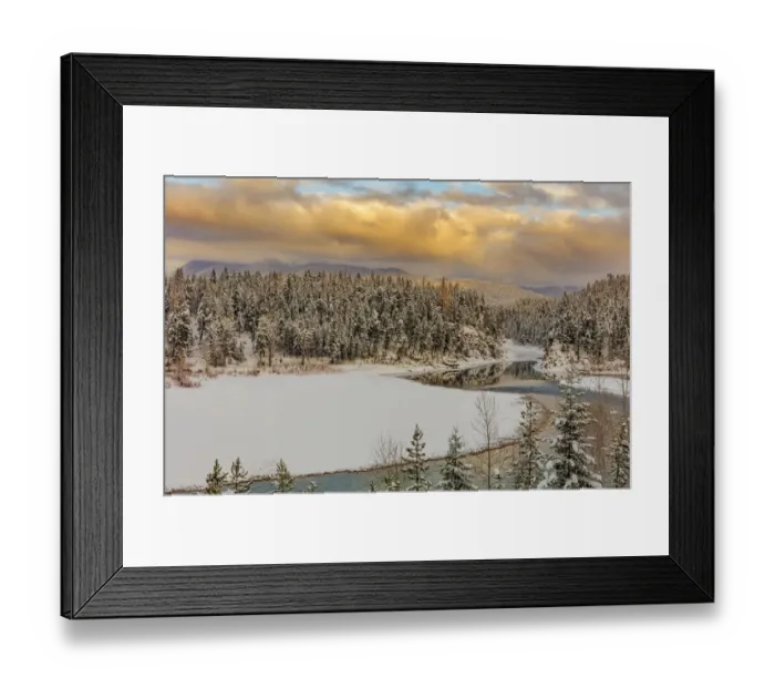 Framed Print : Early season snowfall on the Flathead River in the Flathead National Forest, Montana, USA Framed Print : Early season snowfall on the Flathead River in the Flathead National Forest, Montana, USA