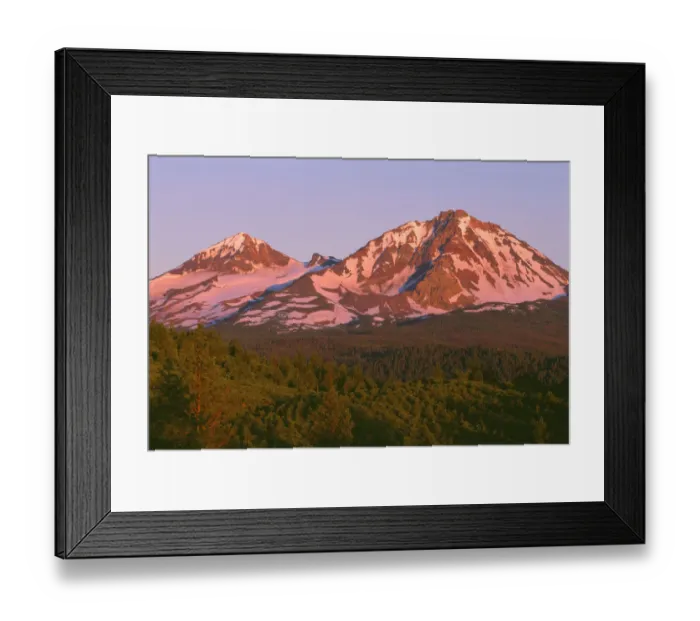 Framed Print : USA, Oregon, Deschutes National Forest. Sunrise reddens Middle Sister (left) and North Sister Framed Print : USA, Oregon, Deschutes National Forest. Sunrise reddens Middle Sister (left) and North Sister