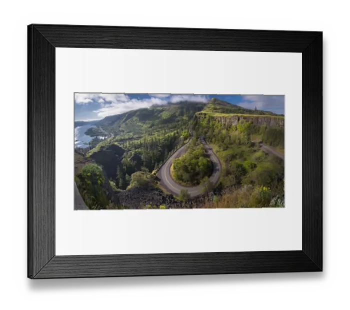 Framed Print : USA, Oregon. Twisting, curving Historic Columbia River Highway (Hwy 30) below Framed Print : USA, Oregon. Twisting, curving Historic Columbia River Highway (Hwy 30) below