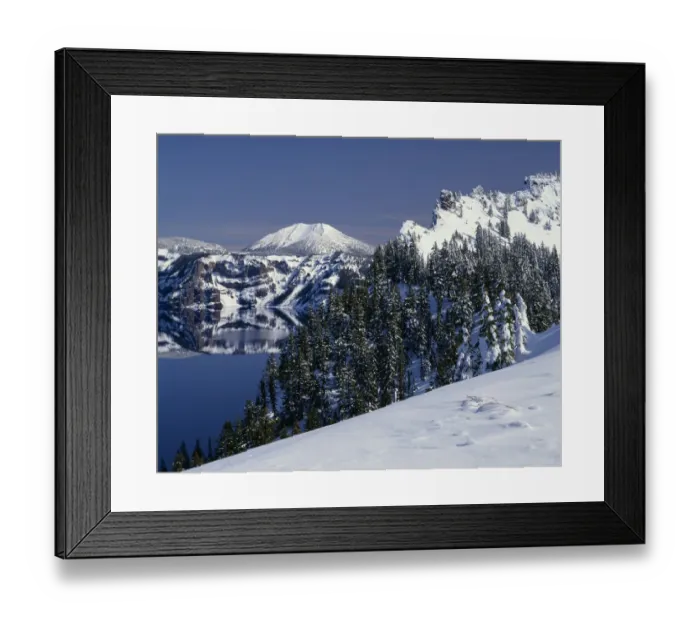 Framed Print : USA, Oregon, Crater Lake National Park. Winter snow accumulates at Crater Lake Framed Print : USA, Oregon, Crater Lake National Park. Winter snow accumulates at Crater Lake