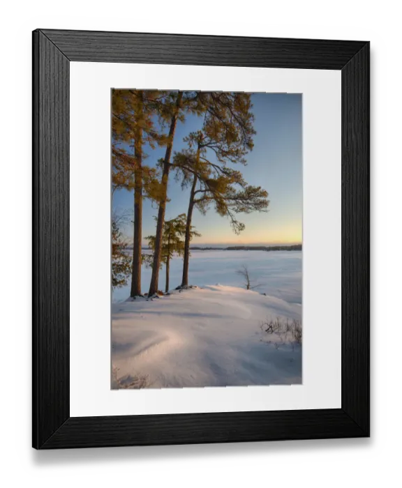 Framed Print : USA, New York State. Winter sunrise along the St. Lawrence River shoreline, Thousand Islands