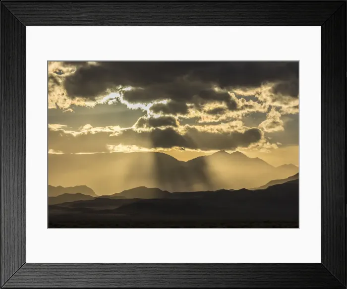 Framed Print : USA, Nevada, White Mountains. Sunset over mountains