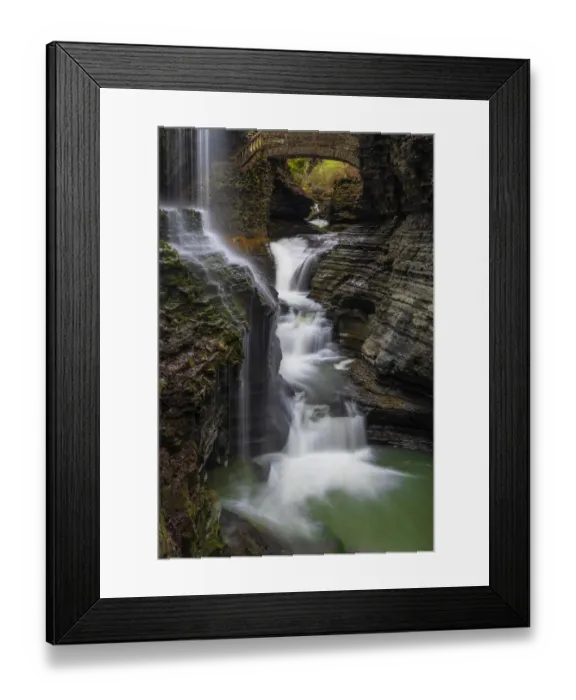 Framed Print : USA, New York, Watkins Glen. Waterfall cascade over rock