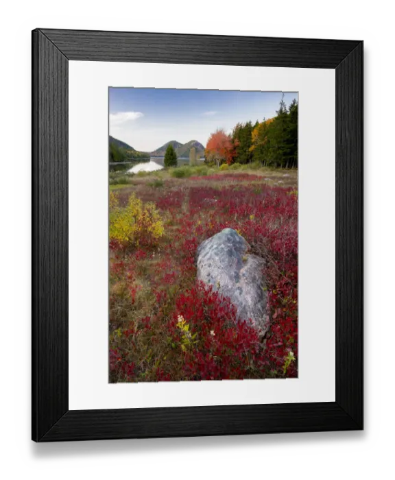 Framed Print : USA, Maine. The Bubbles and Jordan Pond in full autumn colors, Acadia National Park