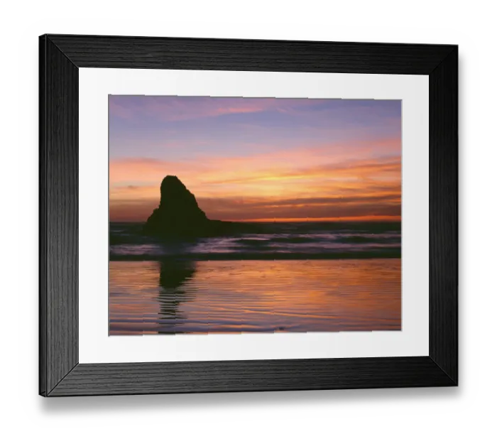 Framed Print : USA, Oregon. Ecola State Park, sunset over sea stack at Indian Beach Framed Print : USA, Oregon. Ecola State Park, sunset over sea stack at Indian Beach