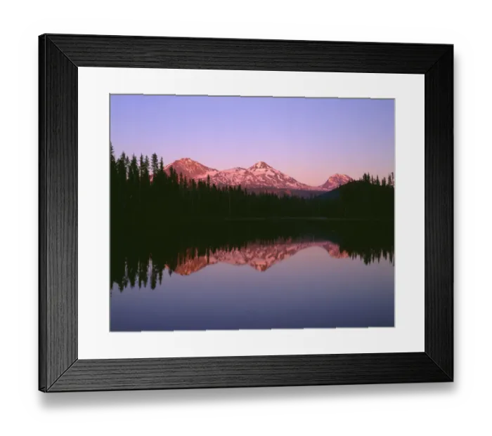 Framed Print : USA, Oregon, Willamette National Forest. Sunset reddens the Three Sisters (left to right: North Framed Print : USA, Oregon, Willamette National Forest. Sunset reddens the Three Sisters (left to right: North