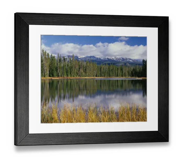 Framed Print : USA, Oregon, Willamette National Forest. Scott Lake in autumn with the Three Sisters
