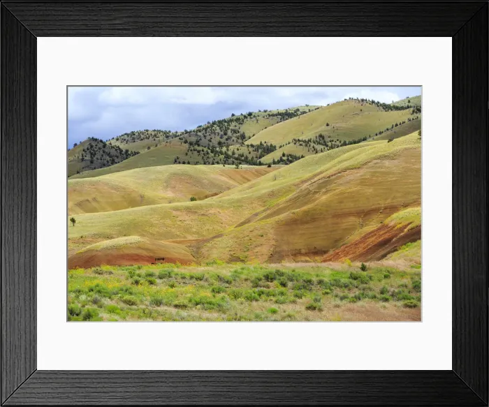 Framed Print : USA, Oregon, Redmond, Bend, Mitchell. Series of low clay hills striped in colorful Framed Print : USA, Oregon, Redmond, Bend, Mitchell. Series of low clay hills striped in colorful