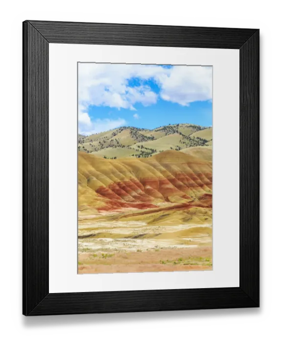 Framed Print : USA, Oregon, Redmond, Bend, Mitchell. Series of low clay hills striped in colorful Framed Print : USA, Oregon, Redmond, Bend, Mitchell. Series of low clay hills striped in colorful